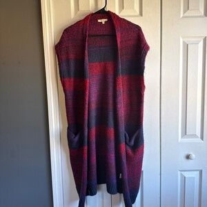 Easel Knit Long Line Sleeveless open Cardigan Oversized S